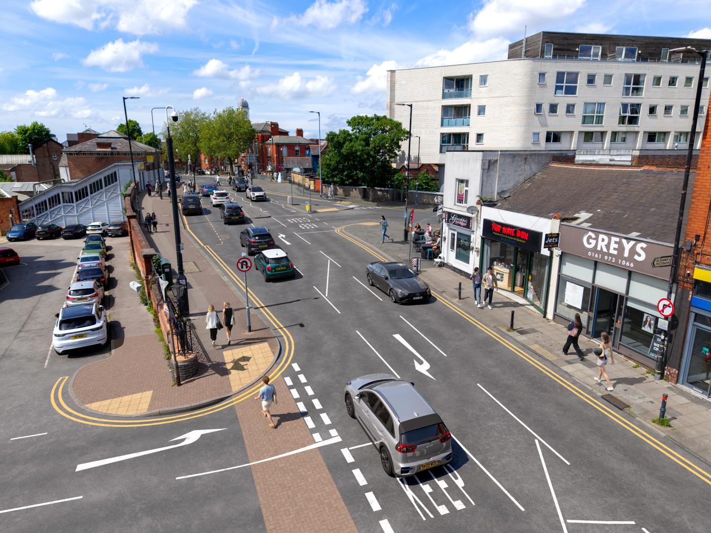 Visualisation of Northenden Road West under the proposed Sale Town Centre Improvement Project.